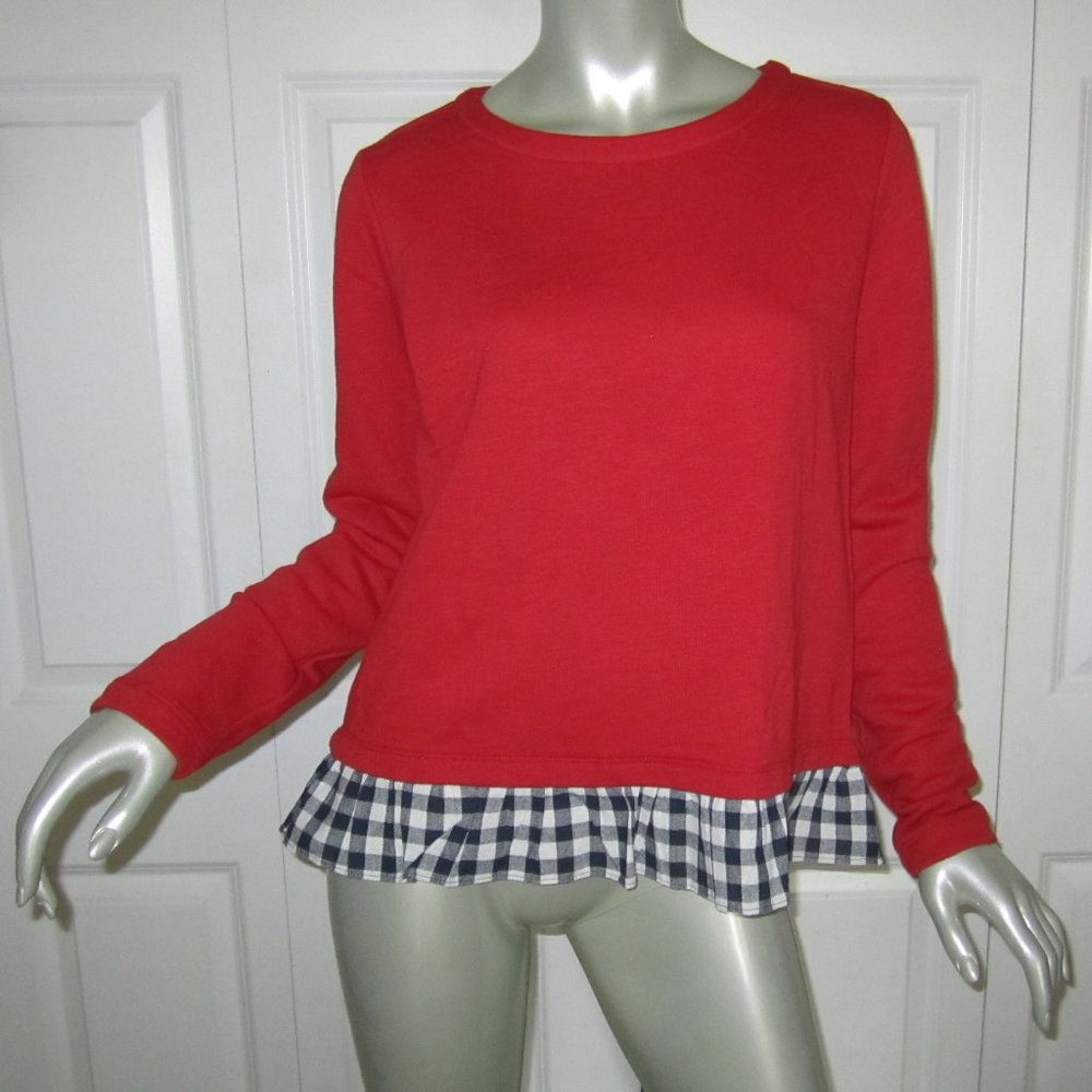 VINEYARD VINES Red Sweatshirt Style Top Plaid Hem